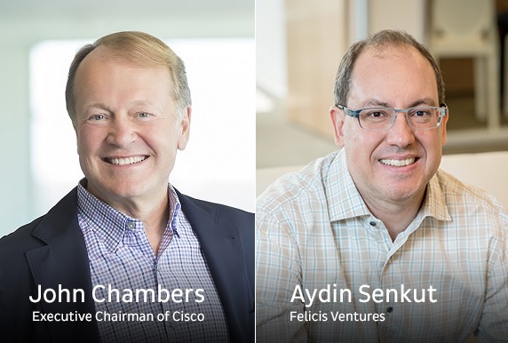 Privatinvestor John Chambers (Ex-CEO und Aufsichtsratsvorsitzender von Cisco) und Aydin Senkut von der Investmentgesellschaft Felicis Ventures (Foto: Dedrone)